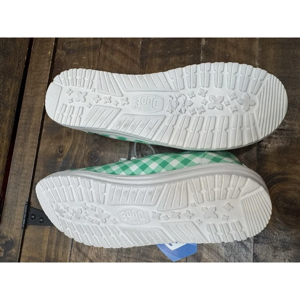 Hey Dude Wendy Shamrock Gingham Green White Casual Slip-on Shoes Size 11